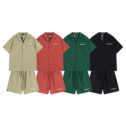 Represent Simple Letter Embroidery Loose Short Sleeve Shirt and Shorts Set