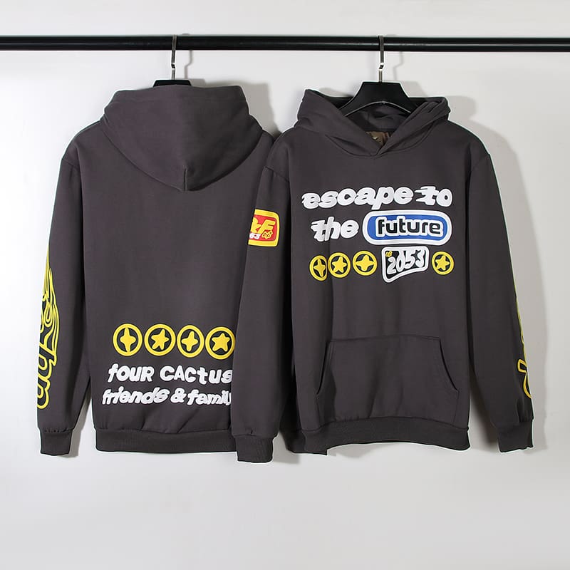 Broken Planet Warning Badge Puff Print Velvet Padded Hooded Sweatshirt Fashion