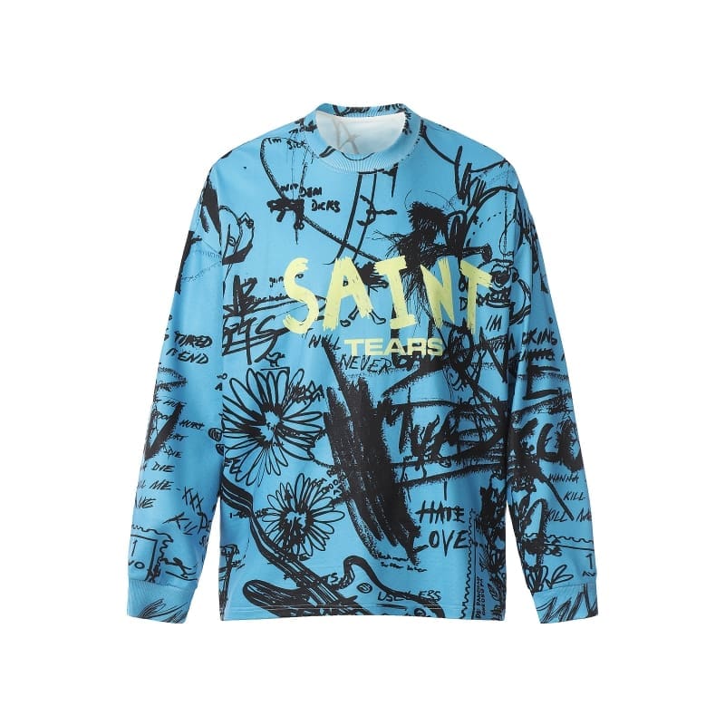 Saint Michael Denim Tears Full Printed Long Sleeve Vintage Shirt for Men