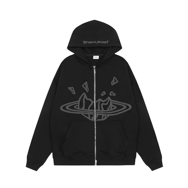 Broken Planet Puff Print Hooded Cardigan Sweater for Men and Women