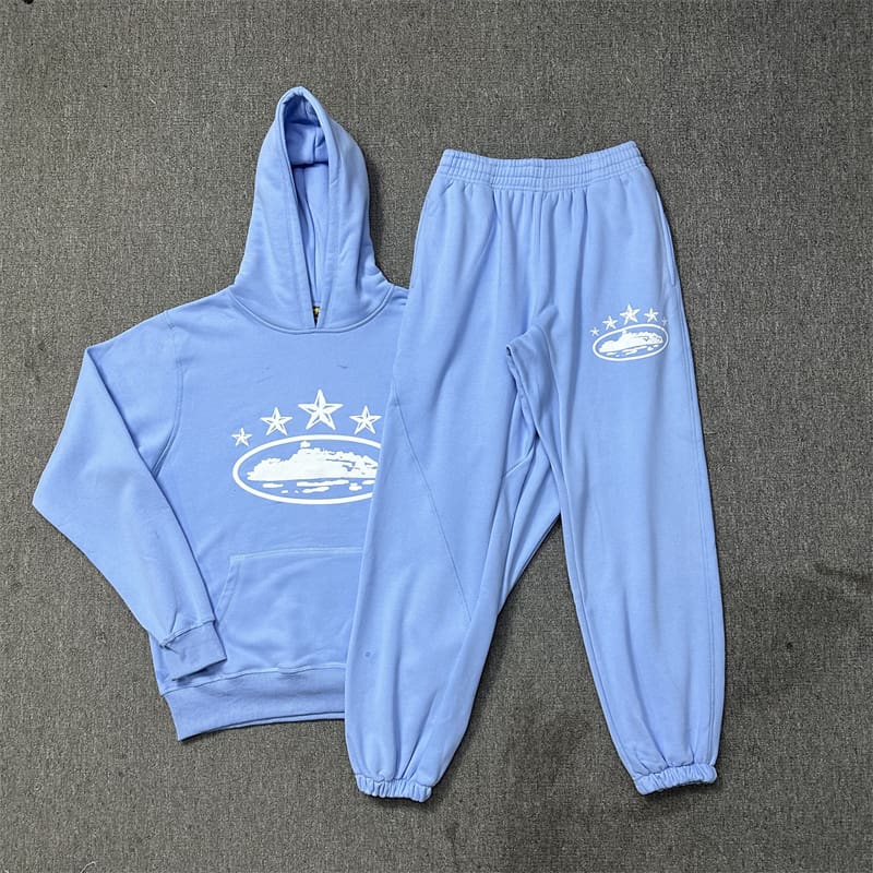 Corteiz Devil Island Five-Star Ship Printed Hooded Sweater Street Sports Casual Suit