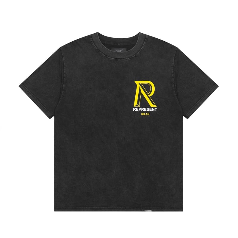 Represent Washed Distressed Letter Print Vintage Short Sleeve T-Shirt