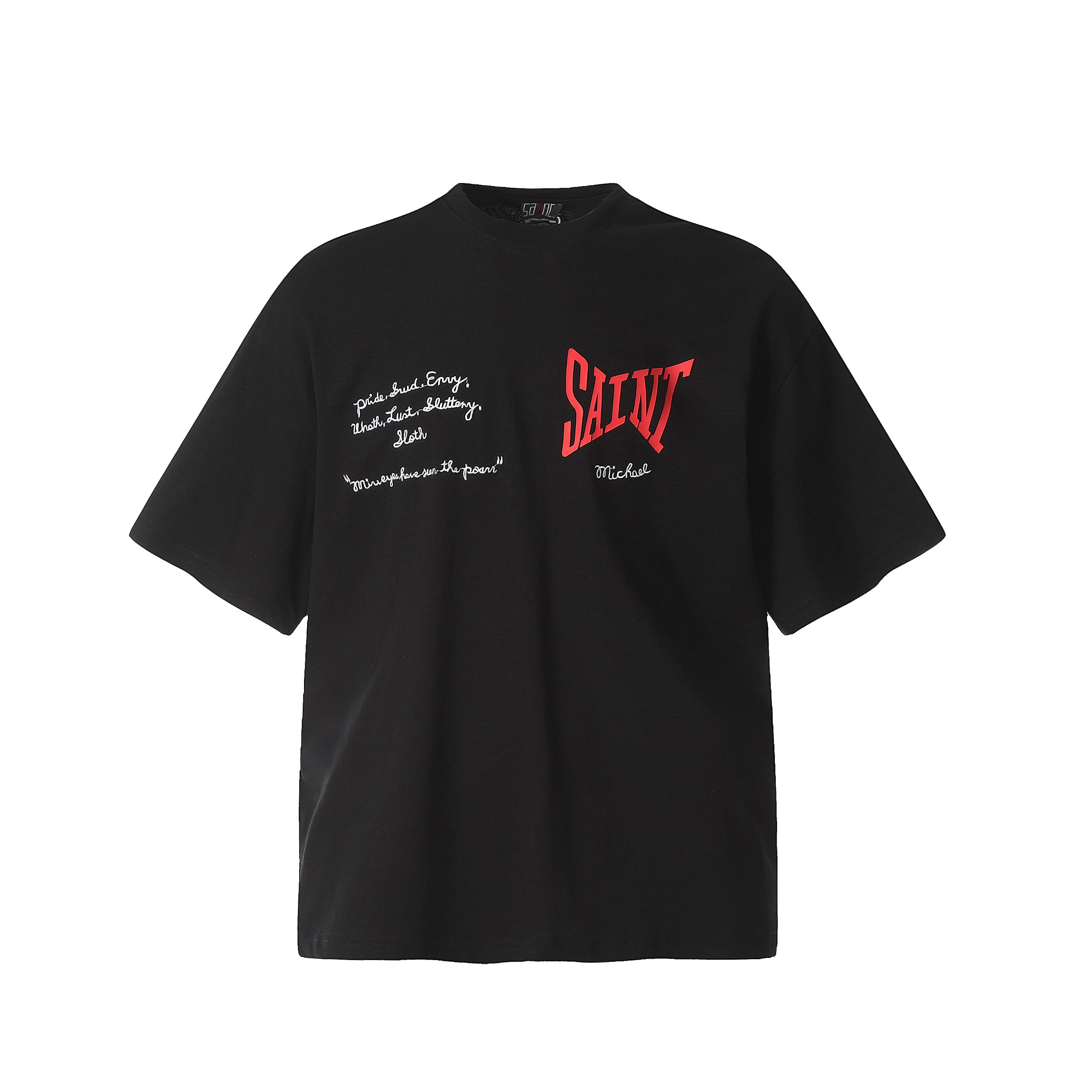 Saint Michael Letter Embroidery Vintage Short Sleeve T-Shirt Heavy Style