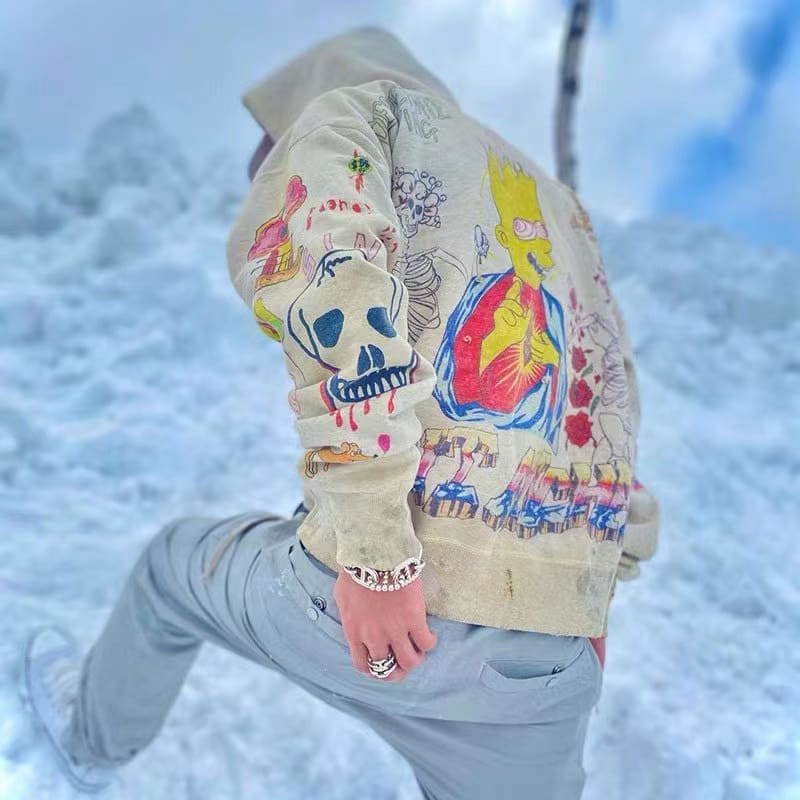Saint Michael Graffiti Hoodie Loose Sweater for Men and Women