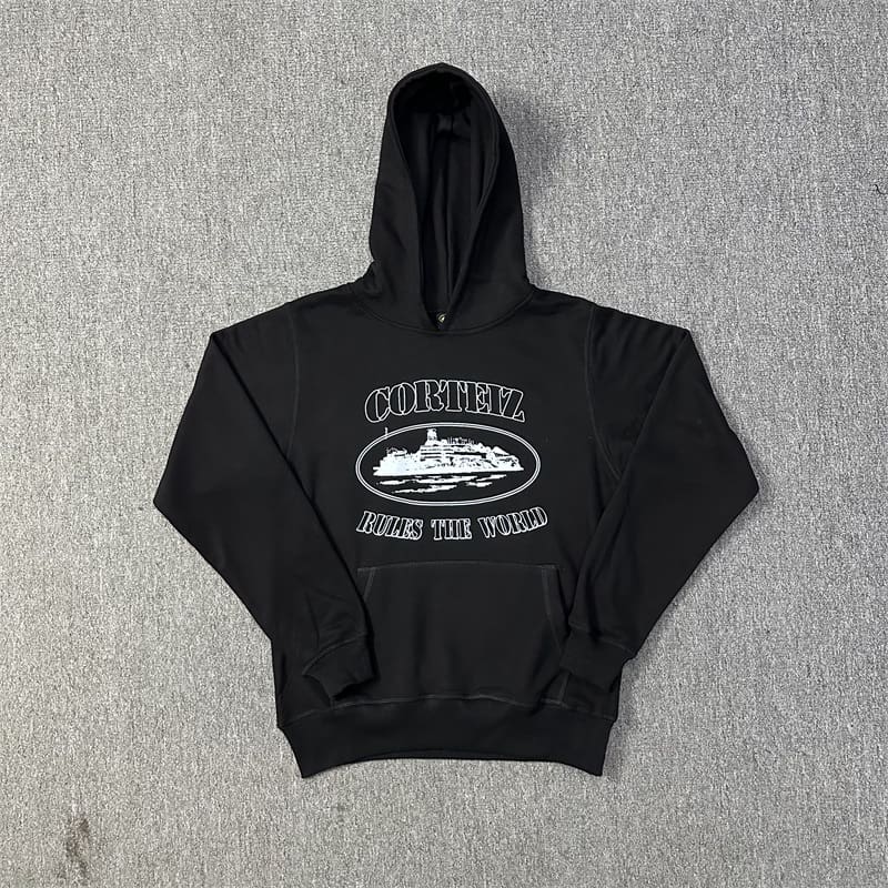Corteiz Devil Island Sports Leisure Velvet Hooded Sweatshirt and Sweatpants Set for Men and Women