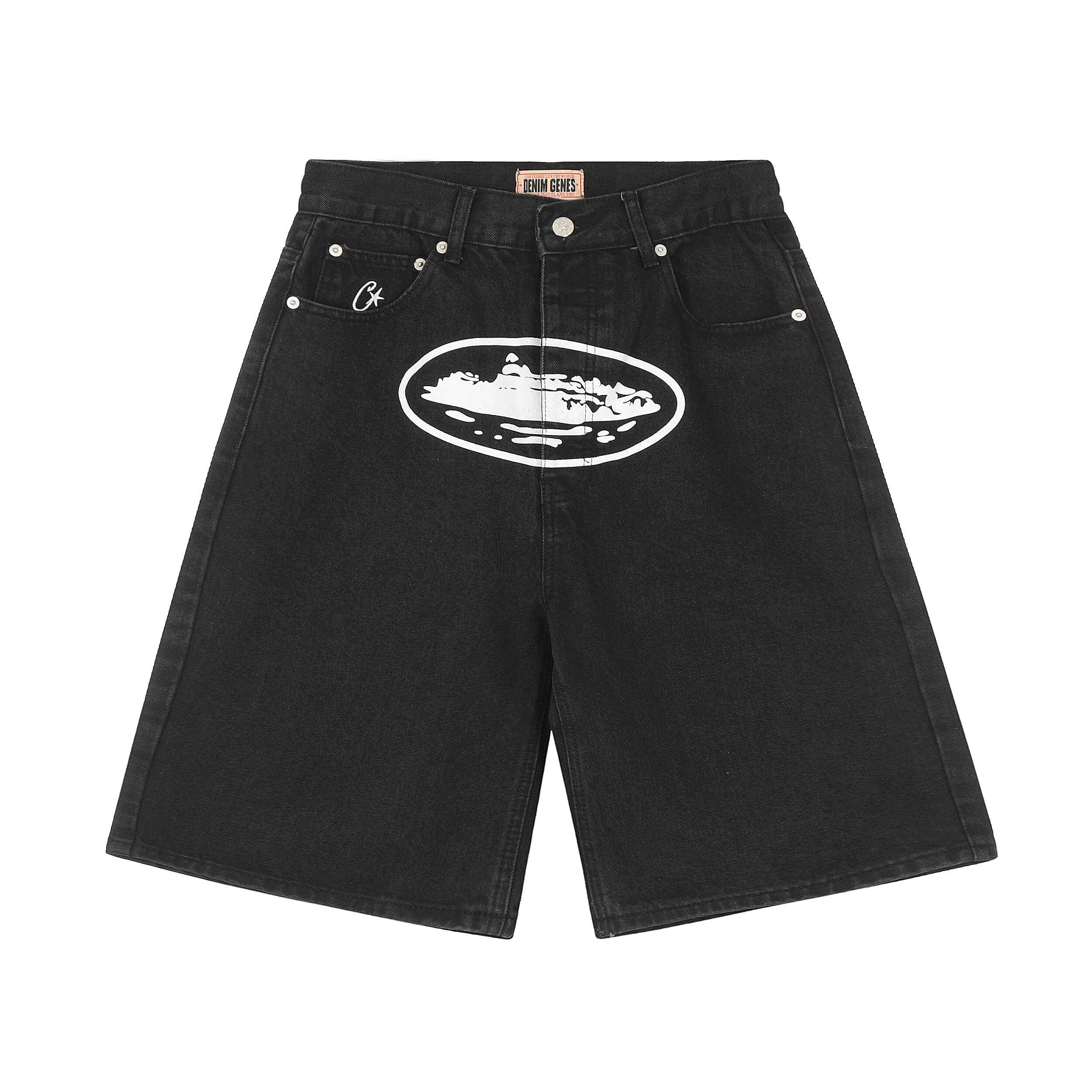 Corteiz Devil Island Embroidered Star Denim Shorts Loose Casual Style