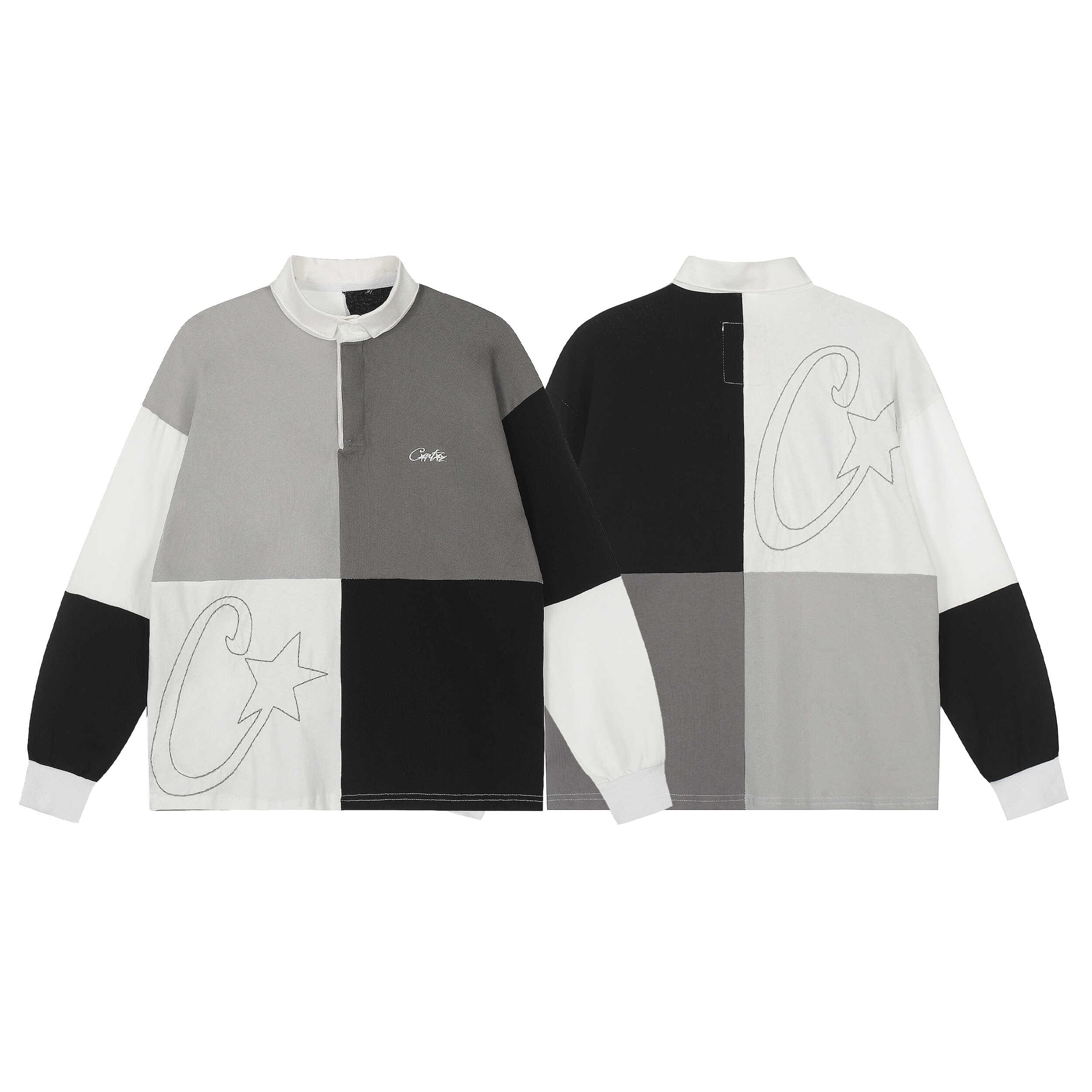 Corteiz Devil Island Color Block Embroidery Long Sleeve Polo Shirt Men’s Drill Style Loose Top