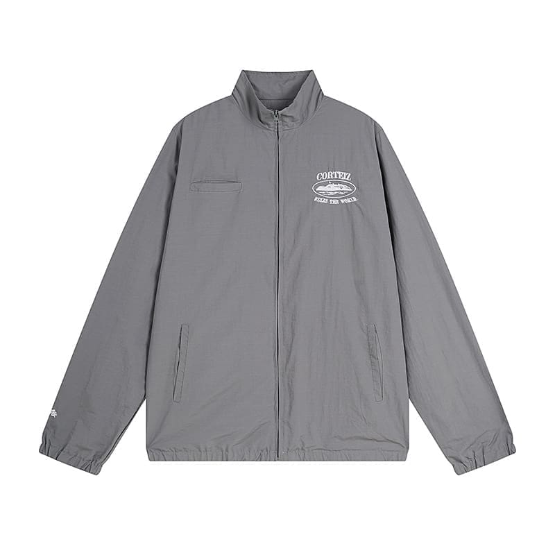 Maychao Corteiz Devil Island Embroidered Logo Zipper Coat