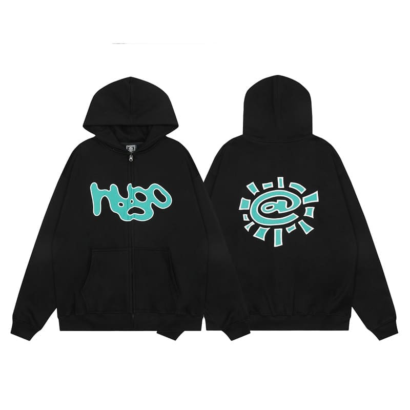 ADWYSD Sun Roll Embroidered Fleece-Lined Zipper Hoodie for Men and Women