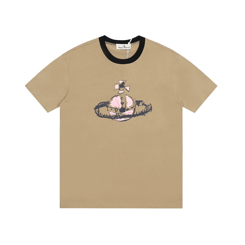 Vivienne Westwood Couple Print Embroidered Loose Cotton T-Shirt for Men and Women