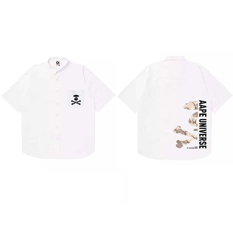 AAPE Loose Cotton Oxford Short Sleeve Shirt for Men and Women