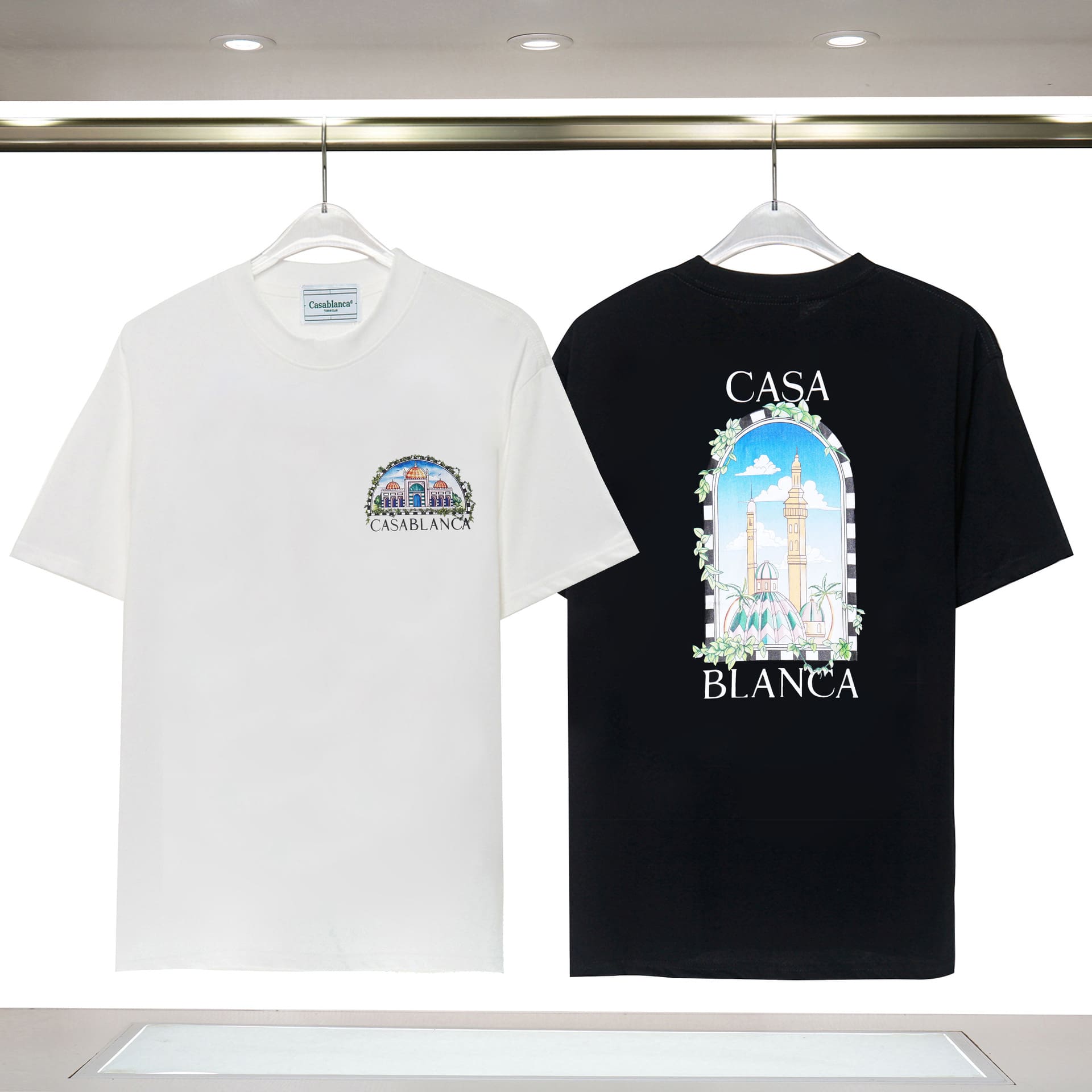 Casablanca Double Yarn Cotton Letter Print T-Shirt Trendy Style