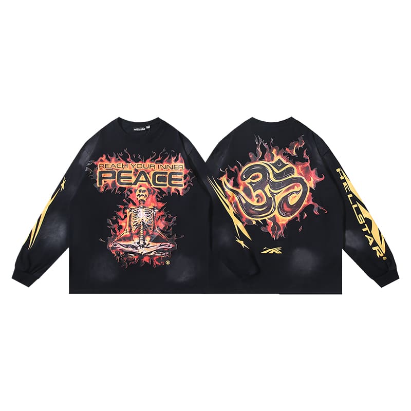 H*lst*r ins hip hop long sleeve t shirts american style hip hop trendy washed long sleeve t-shirt