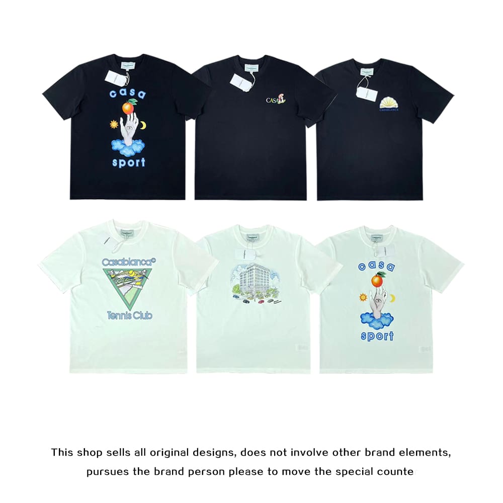 FOG AMIRI CASABLANCA Printed Pattern Loose Round-Neck Short-Sleeve T-Shirt for Men and Women