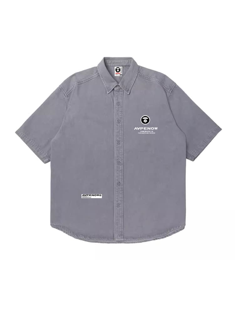 AAPE Loose Cotton Oxford Short Sleeve Shirt for Men and Women