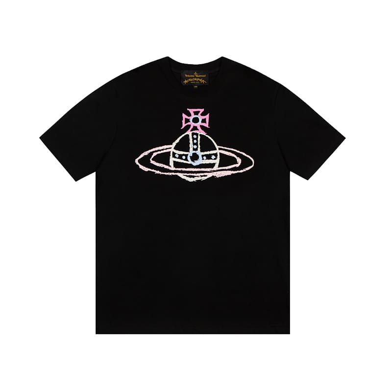 Vivienne Westwood Splash-Ink Embroidered Star Print Round Neck T-Shirt Half Sleeve