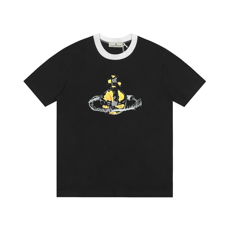 Vivienne Westwood Couple Print Embroidered Loose Cotton T-Shirt for Men and Women