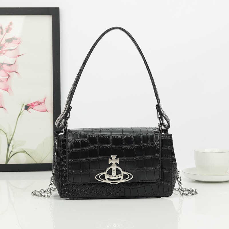 Vivienne Westwood Crocodile Pattern Small Square Bag Saturn Chain Shoulder Bag