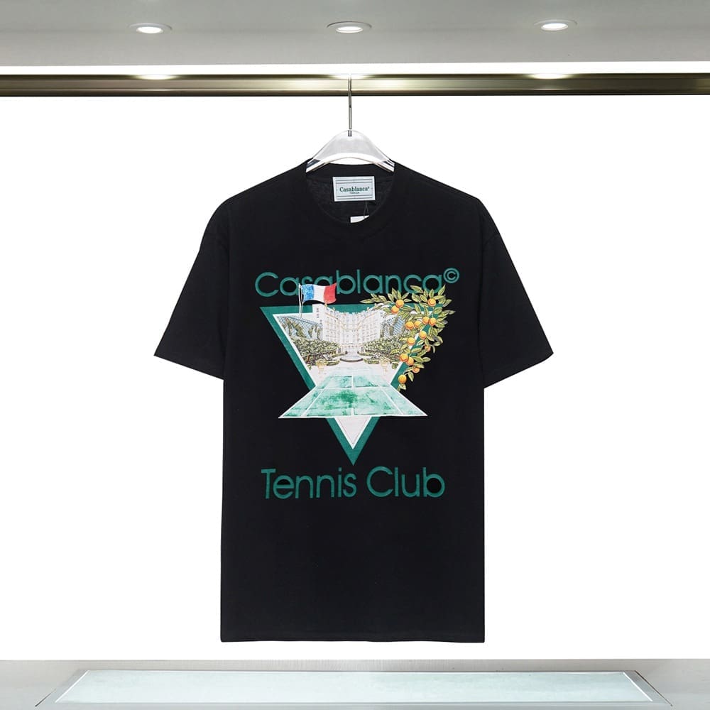 Casablanca 23ss Summer Short Sleeve T-Shirt Elbow-Sleeve Top for Men and Women
