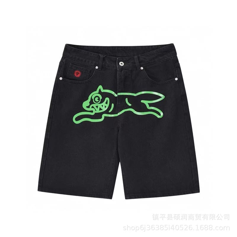 ICECREAM Flying Dog Print Wide Leg Denim Trousers for Men and Women