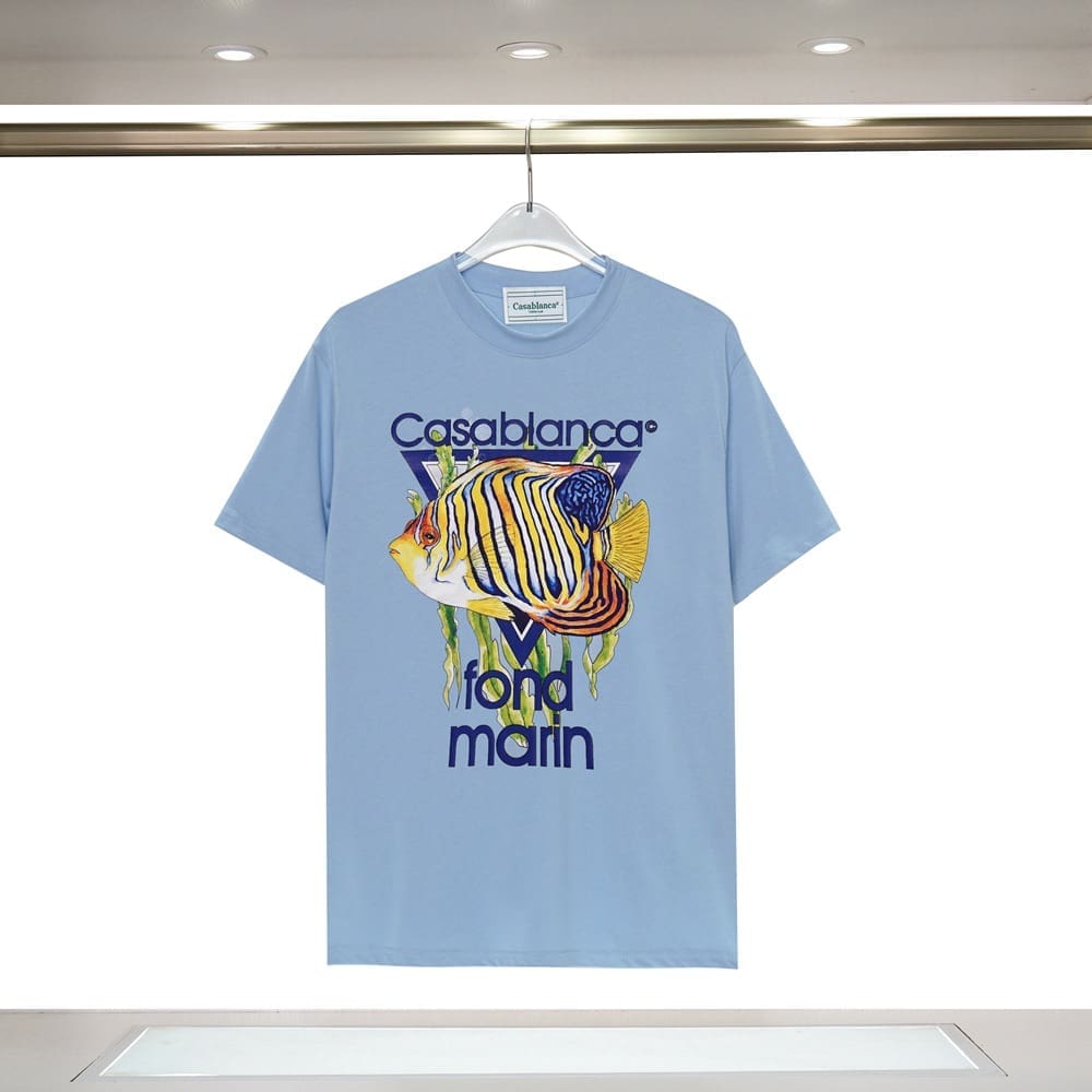 Casablanca 23ss Summer Short Sleeve T-Shirt Elbow-Sleeve Top for Men and Women