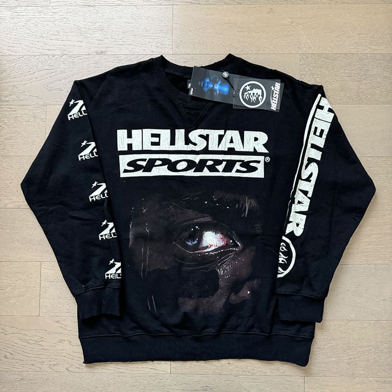 H*lst*r retro distressed hip hop letter logo printing loose cotton terry round neck sweater