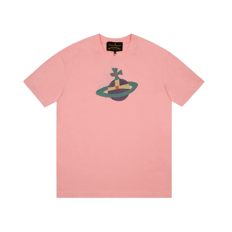 Vivienne Westwood Couple Print Embroidered Loose Cotton T-Shirt for Men and Women