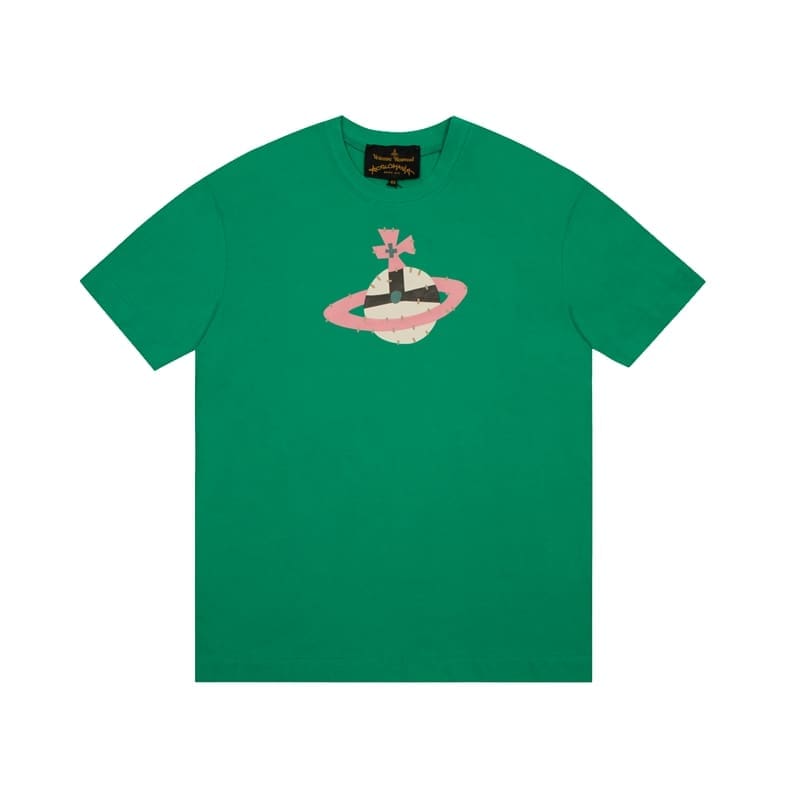Vivienne Westwood Couple Print Embroidered Loose Cotton T-Shirt for Men and Women