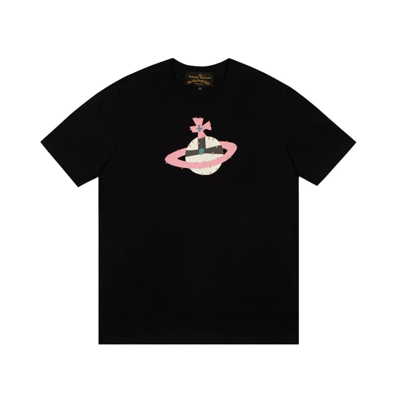 Vivienne Westwood Couple Print Embroidered Loose Cotton T-Shirt for Men and Women