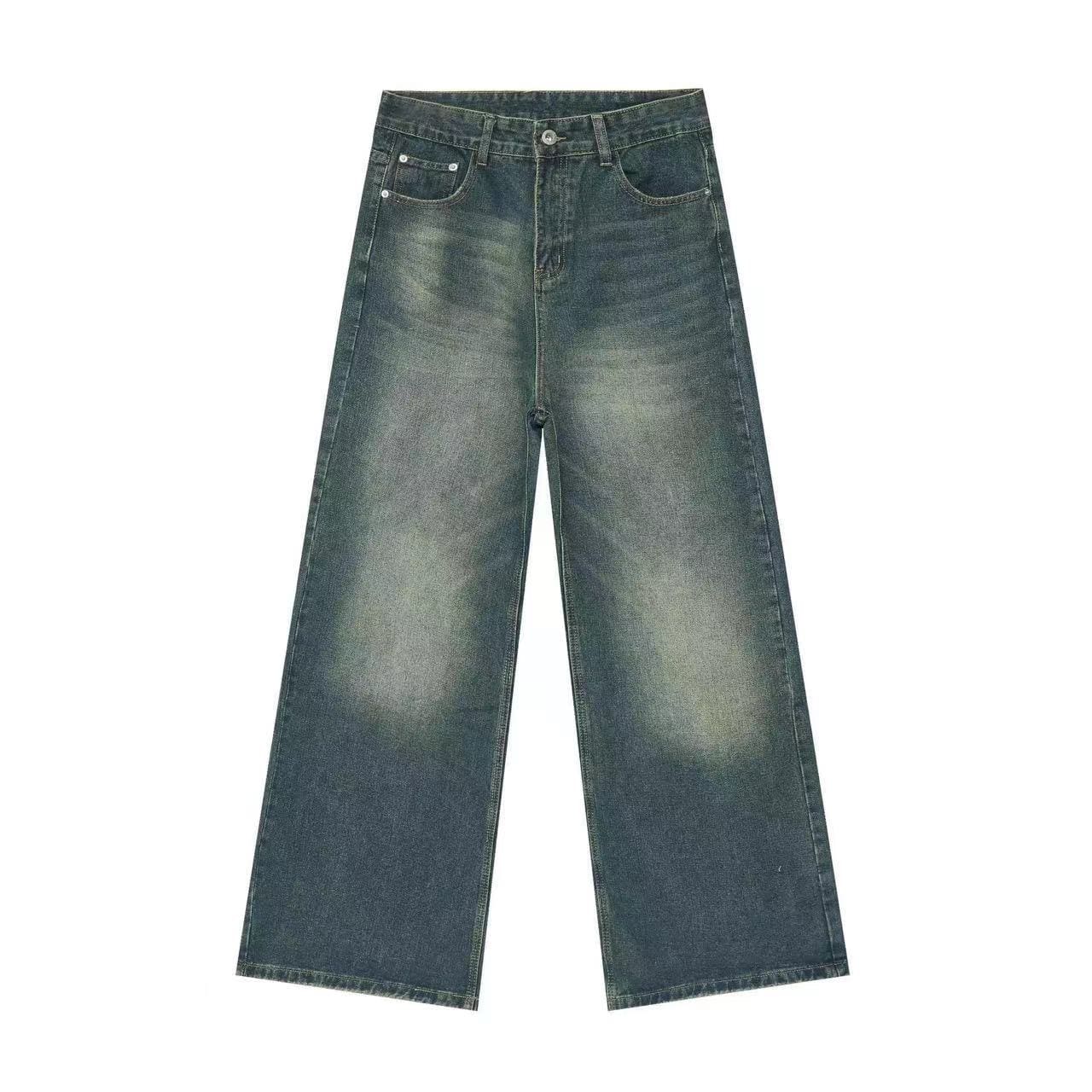 Vujade style washed distressed Vintage jeans wide leg men’s and women’s same American style loose vibe trousers