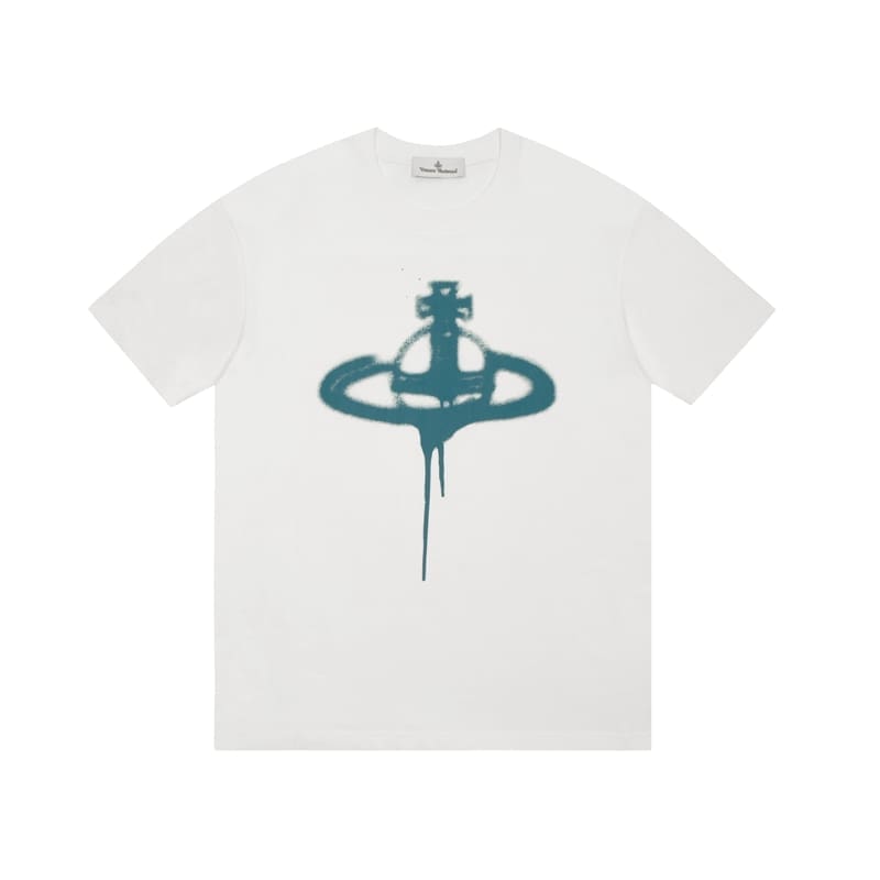 Vivienne Westwood Couple Print Embroidered Loose Cotton T-Shirt for Men and Women
