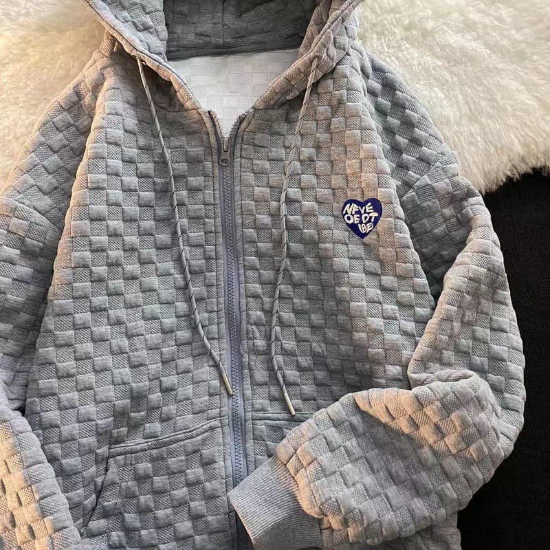 Waffle Knit Hoodie Women’s Loose Cardigan Korean Style