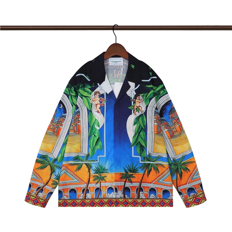 Casablanca Flower Shirt Spring and Autumn Vacation Beach Shirt for Men