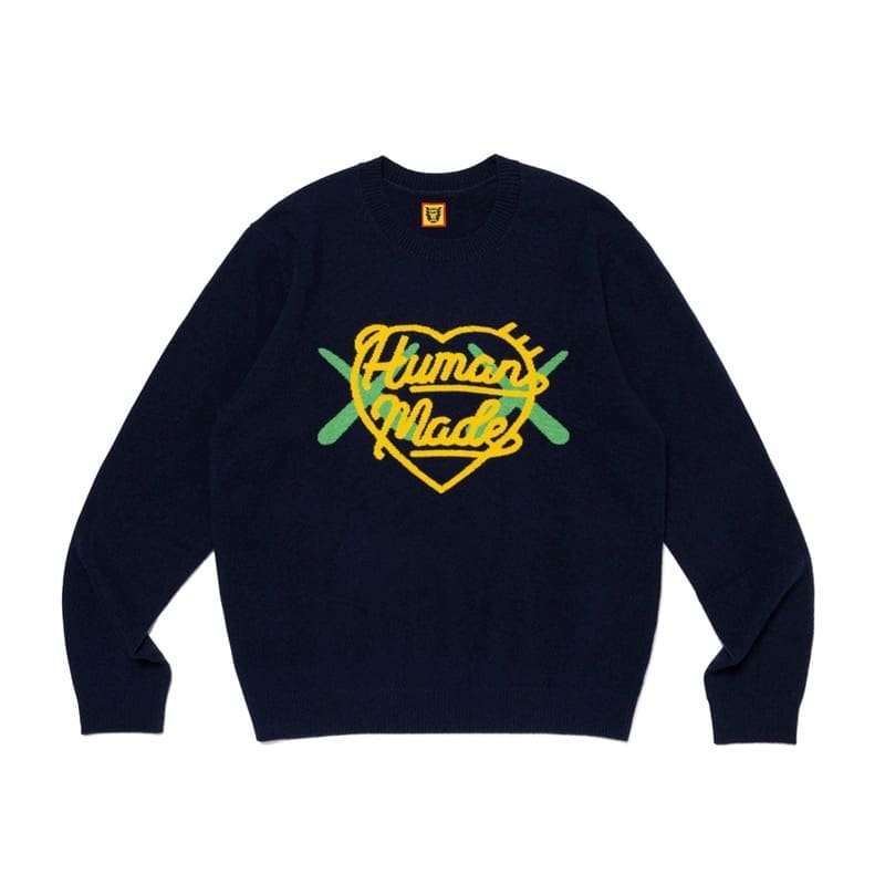 Human Made Cartoon Jacquard Sweater Niche Trendy Round Neck for Couples