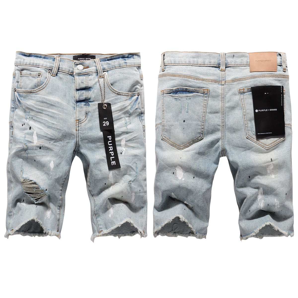 pu*re b*and denim shorts american high street blue paint spots 5006