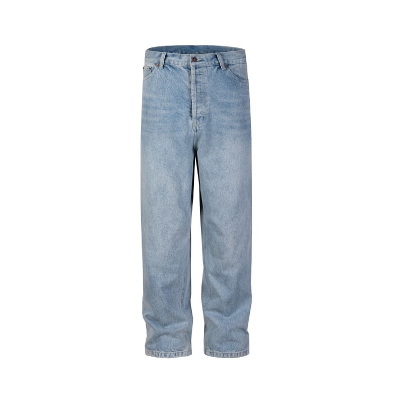 VUJADE style autumn and winter new high street trousers straight dad men and women KENIJIMA same style wide leg Blue Cow