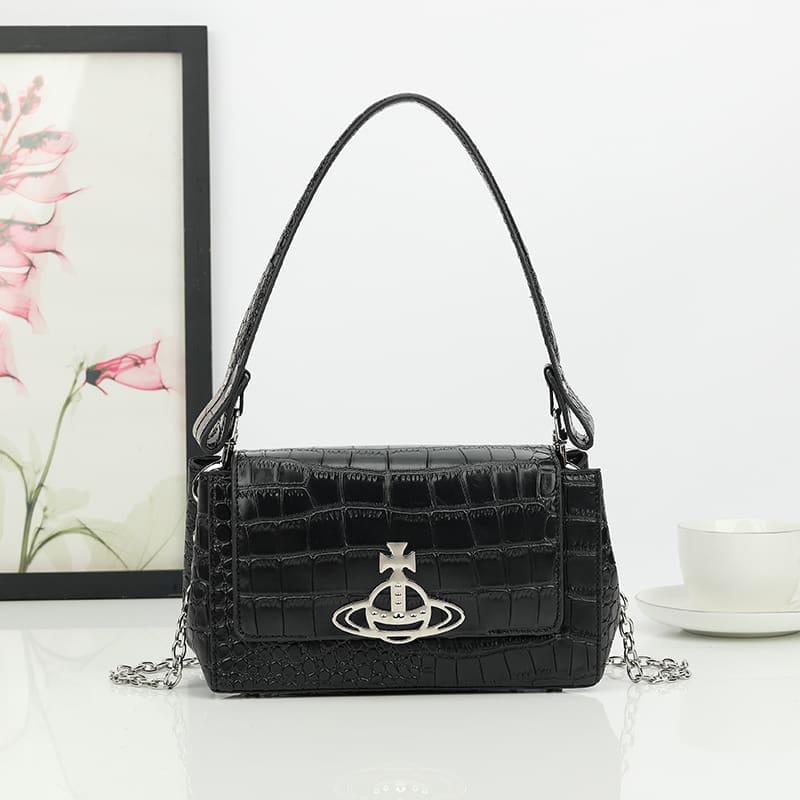 Vivienne Westwood Crocodile Pattern Small Square Bag Saturn Chain Shoulder Bag
