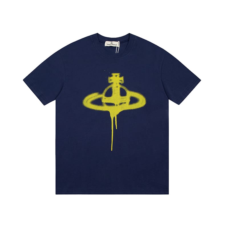 Vivienne Westwood Splash-Ink Embroidered Star Print Round Neck T-Shirt Half Sleeve