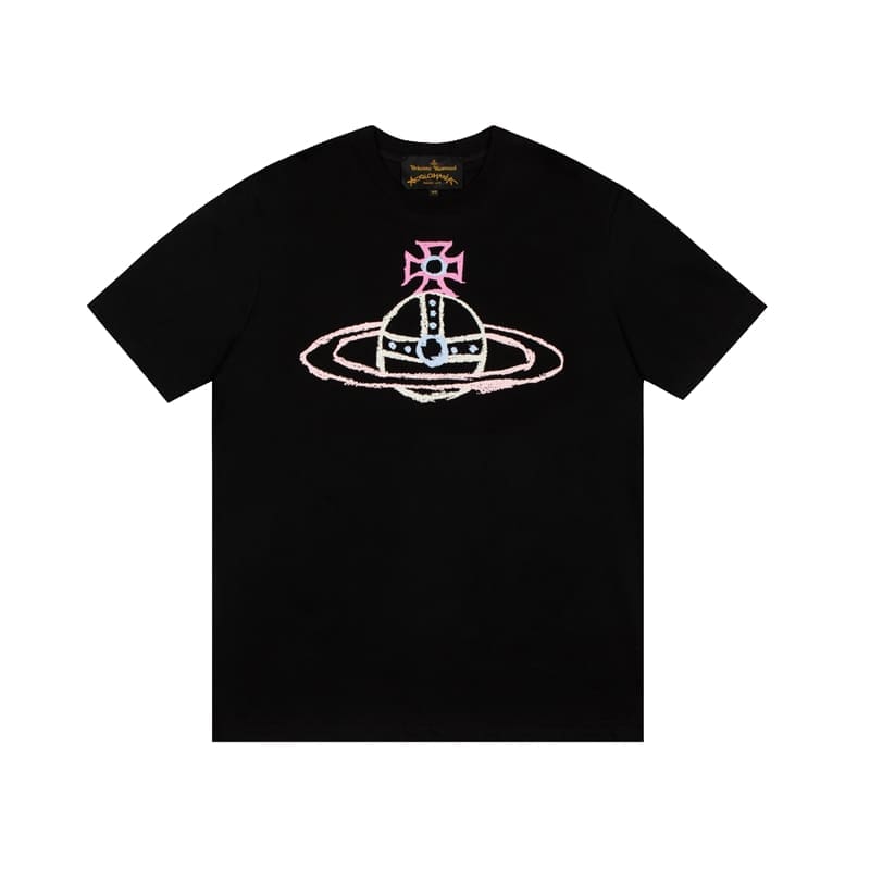 Vivienne Westwood Couple Print Embroidered Loose Cotton T-Shirt for Men and Women