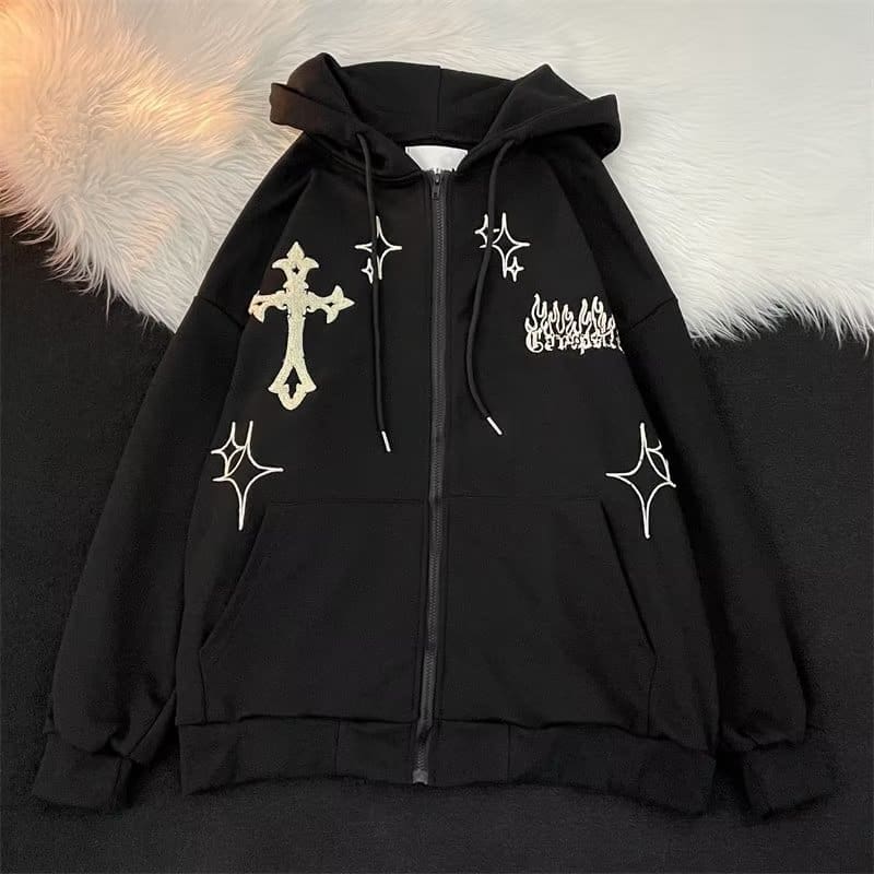 Retro Street Oversized Letter Print Hoodie Men’s Fashion Jacket