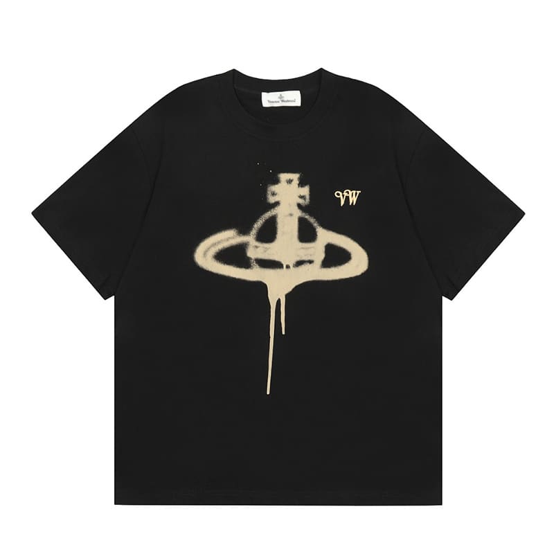 Vivienne Westwood Splash-Ink Embroidered Star Print Round Neck T-Shirt Half Sleeve
