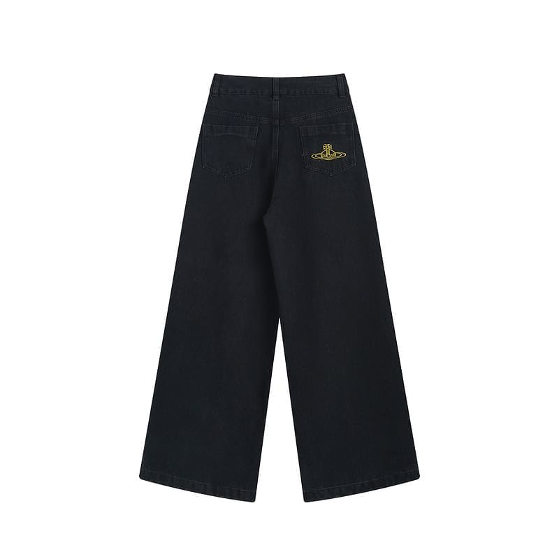 Vivienne Westwood Saturn Logo Embroidered Slimming High Waist Wide Leg Jeans for Women