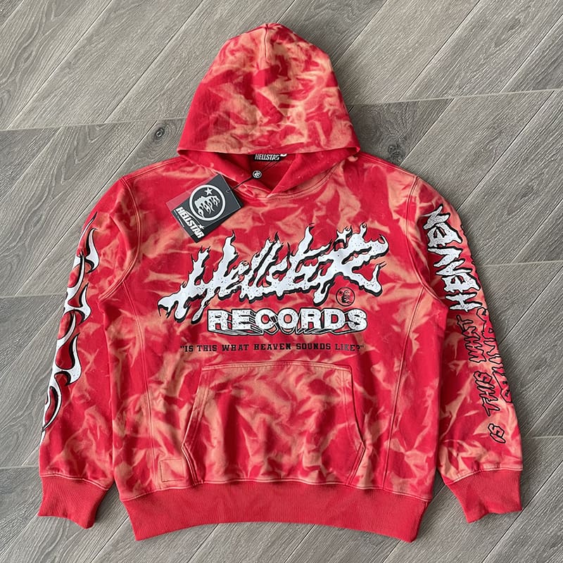 H*lst*r sudios records red hoodie red bleached men’s and women’s casual hooded sweater