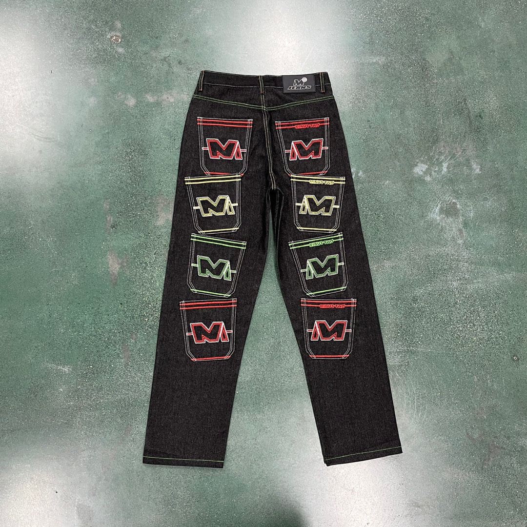 Minus Two Denim Trousers Casual Straight-Leg Loose Fit Hip Hop Star Style C