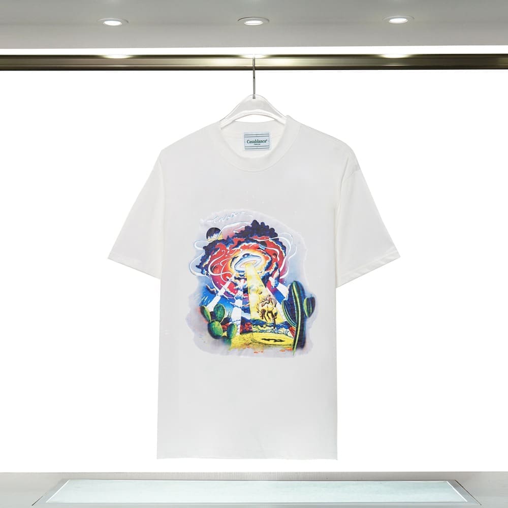 Casablanca 23ss Summer Short Sleeve T-Shirt Elbow-Sleeve Top for Men and Women
