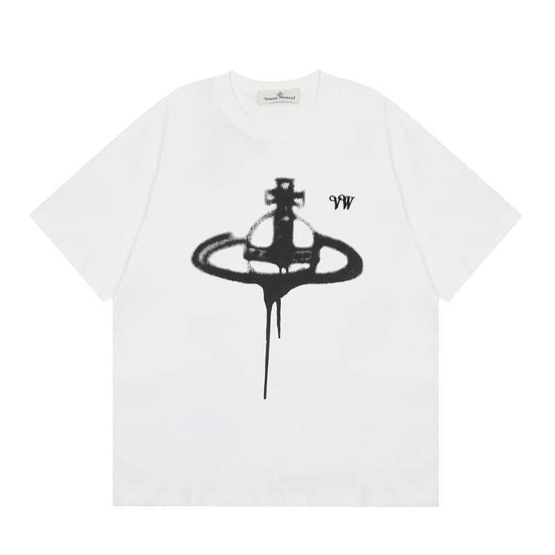 Vivienne Westwood Splash-Ink Embroidered Star Print Round Neck T-Shirt Half Sleeve