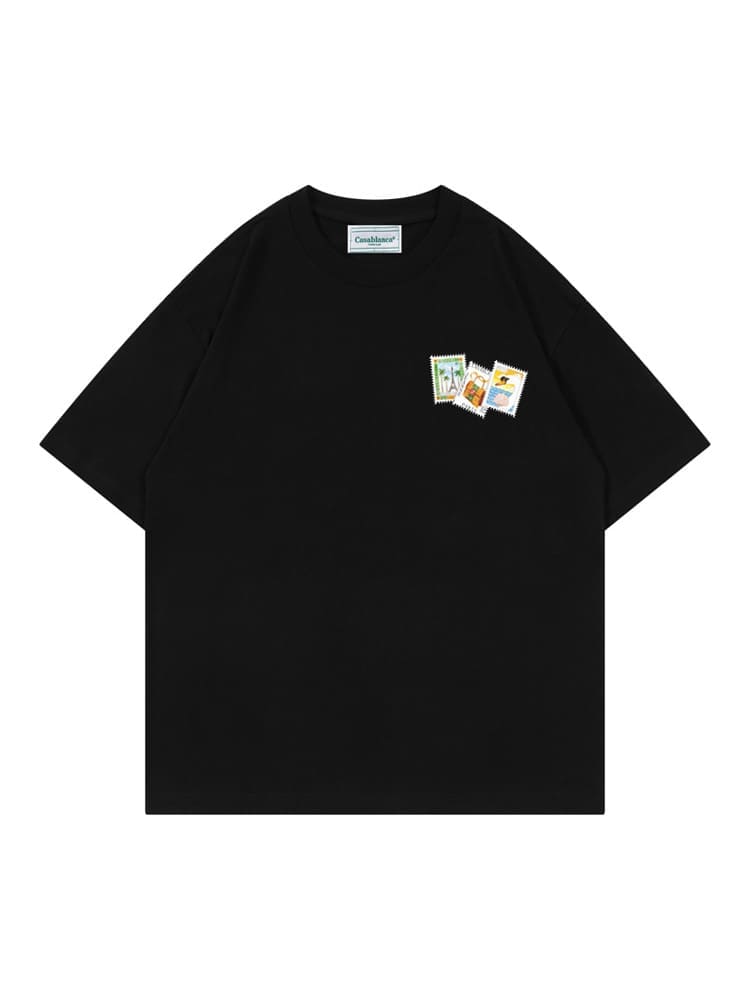 Casablanca Retro Hip Hop Stamp Print T-Shirt for Men and Women