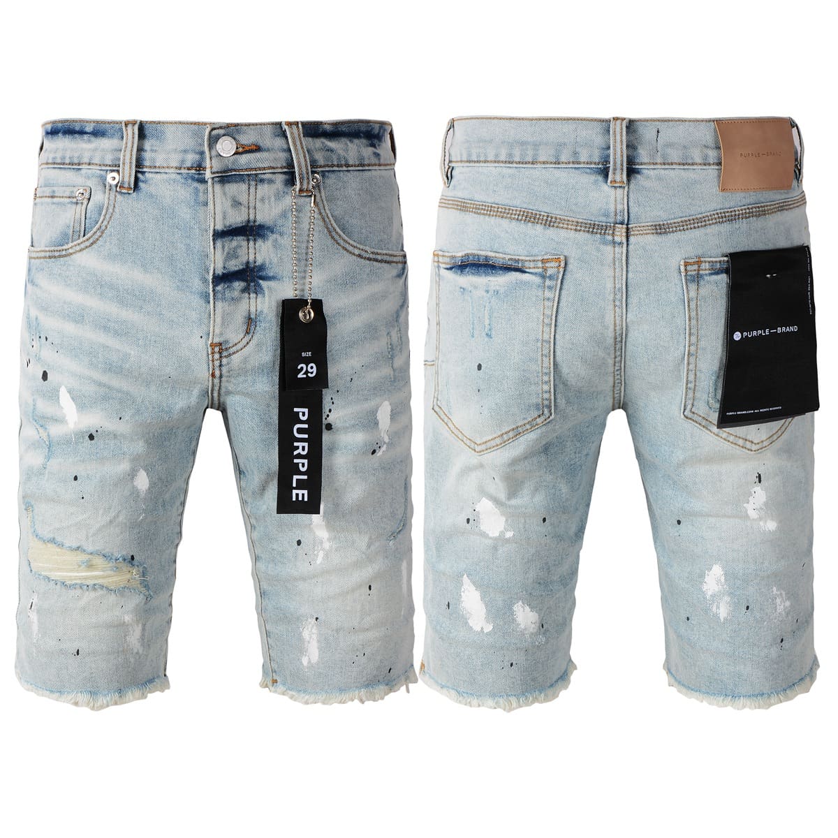 pu*re b*and denim shorts american high street blue paint spots 5006