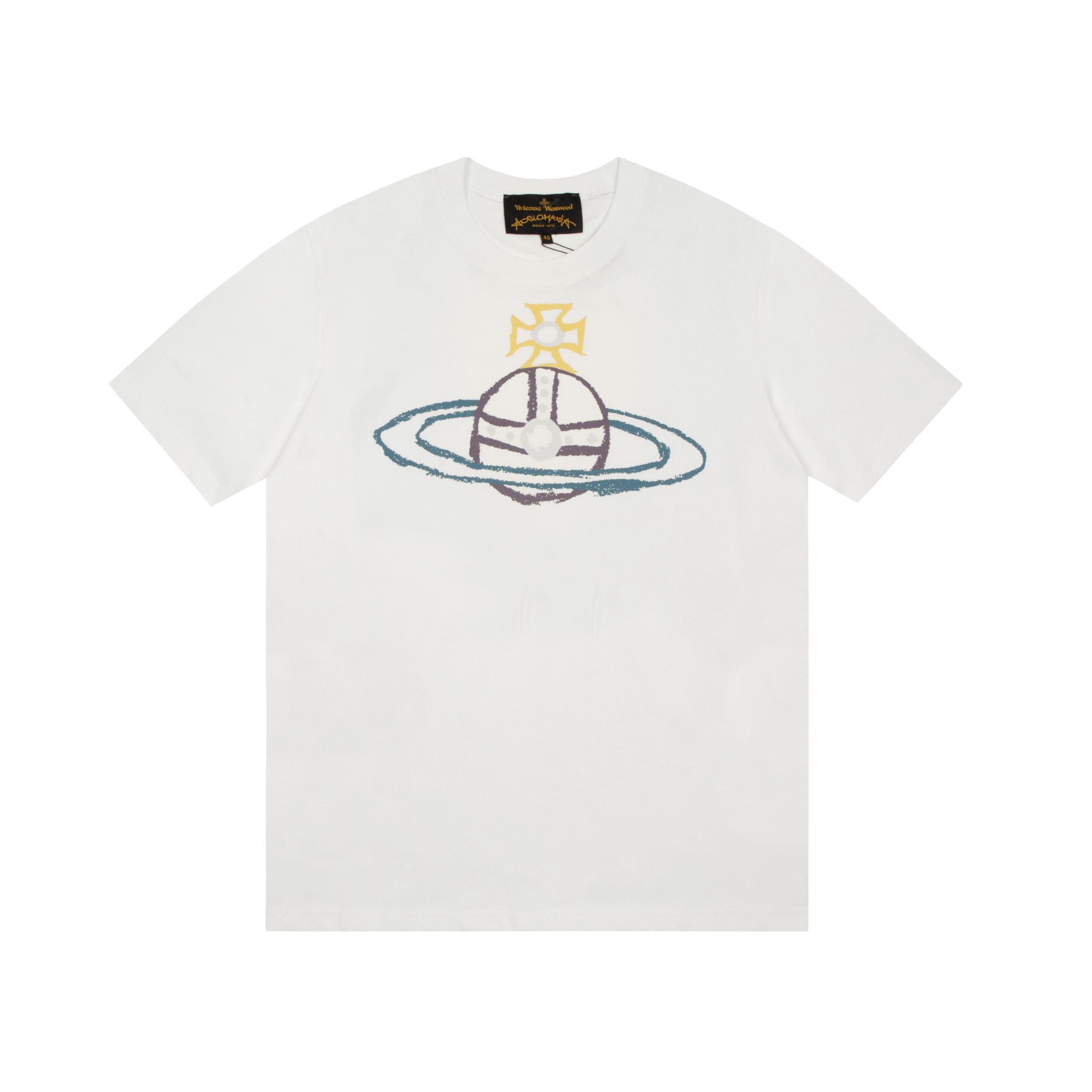 Vivienne Westwood Couple Print Embroidered Loose Cotton T-Shirt for Men and Women