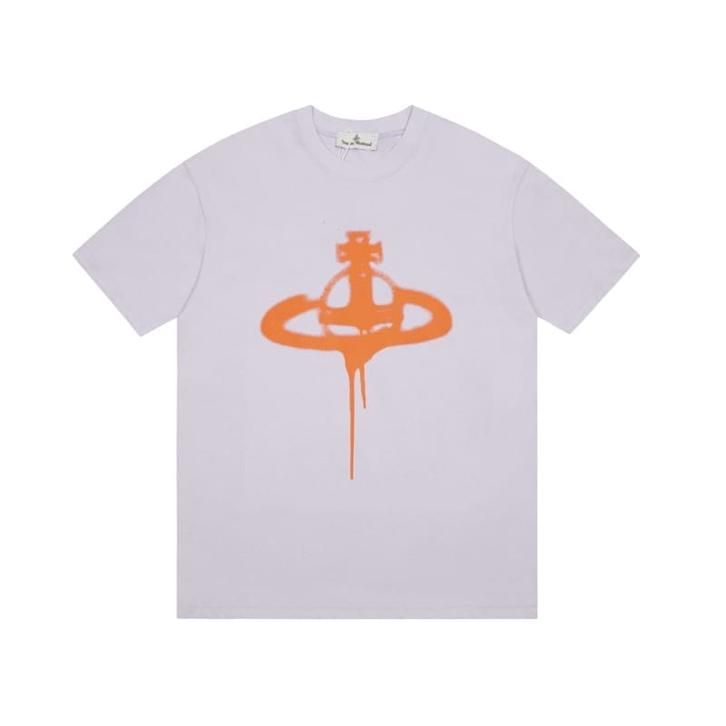 Vivienne Westwood Couple Print Embroidered Loose Cotton T-Shirt for Men and Women